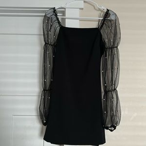 Little black dress, small, pearl embellished sleeves, classy and cute